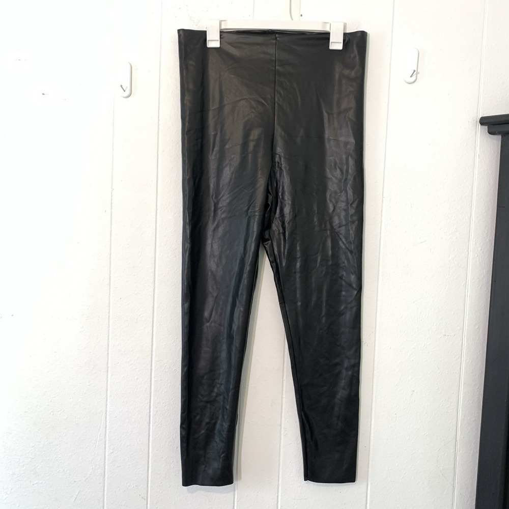Joie Womens XL Leggings Black Faux Leather Stretch Tummy Control Panel